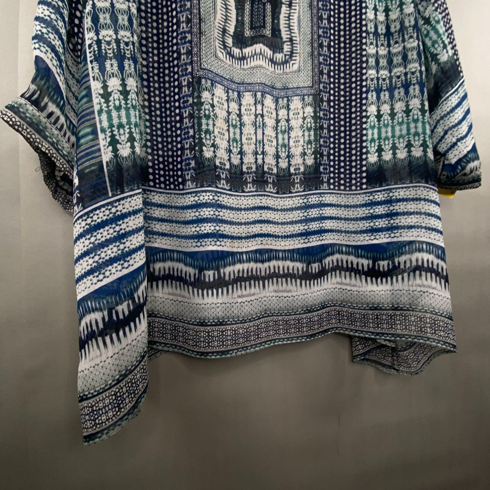 Rose & Olive Geometric Tribal Print Blouse Womens 3X Blue Green Flowy Boho Sheer - Picture 9 of 10